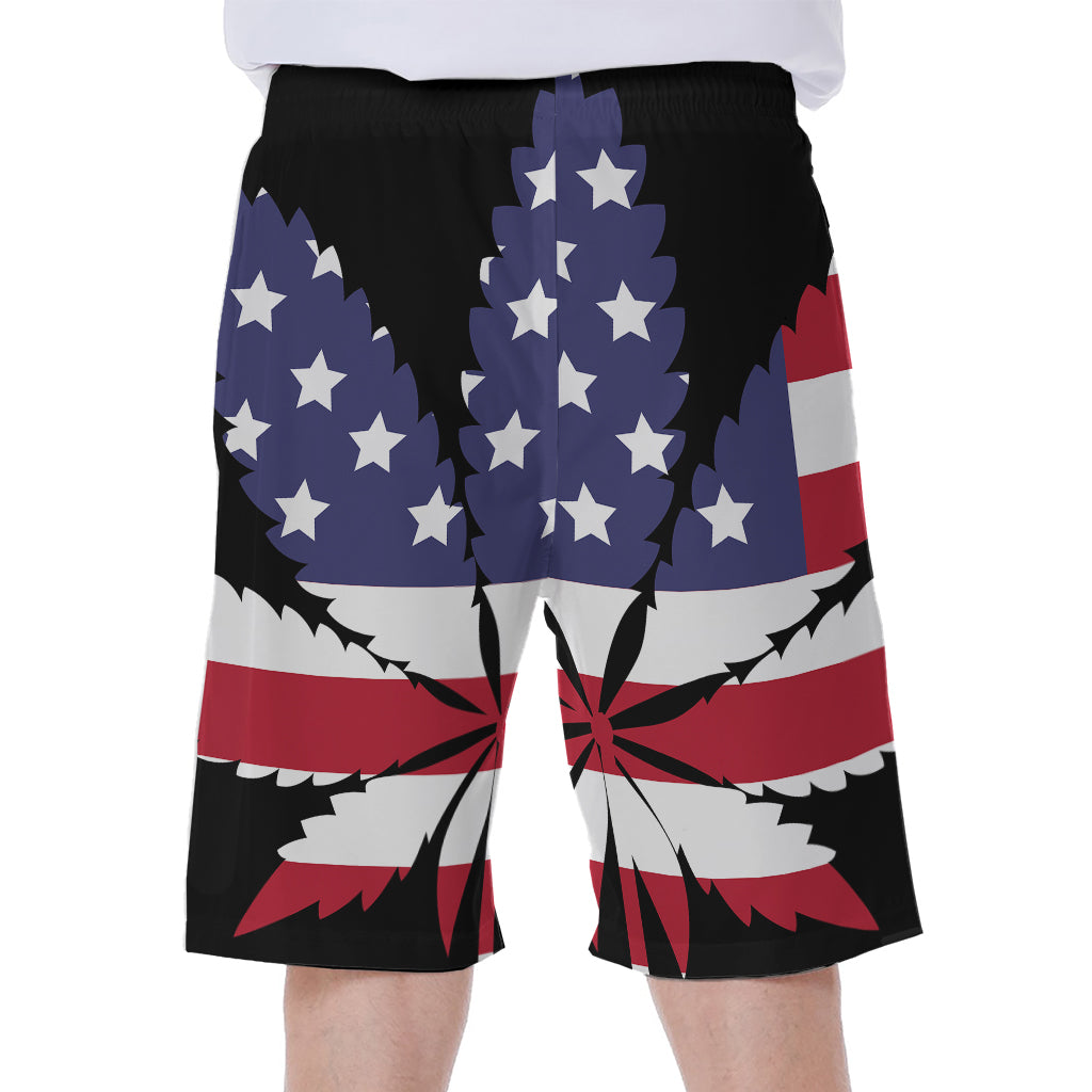 American Cannabis Leaf Flag Print Men's Beach Shorts