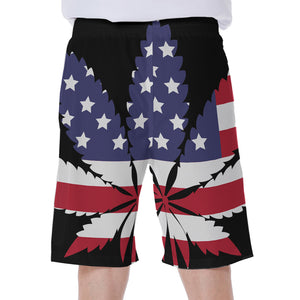 American Cannabis Leaf Flag Print Men's Beach Shorts