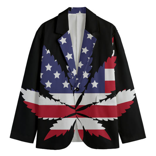 American Cannabis Leaf Flag Print Men's Blazer
