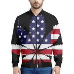 American Cannabis Leaf Flag Print Men's Bomber Jacket