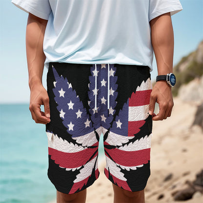 American Cannabis Leaf Flag Print Men's Cargo Shorts