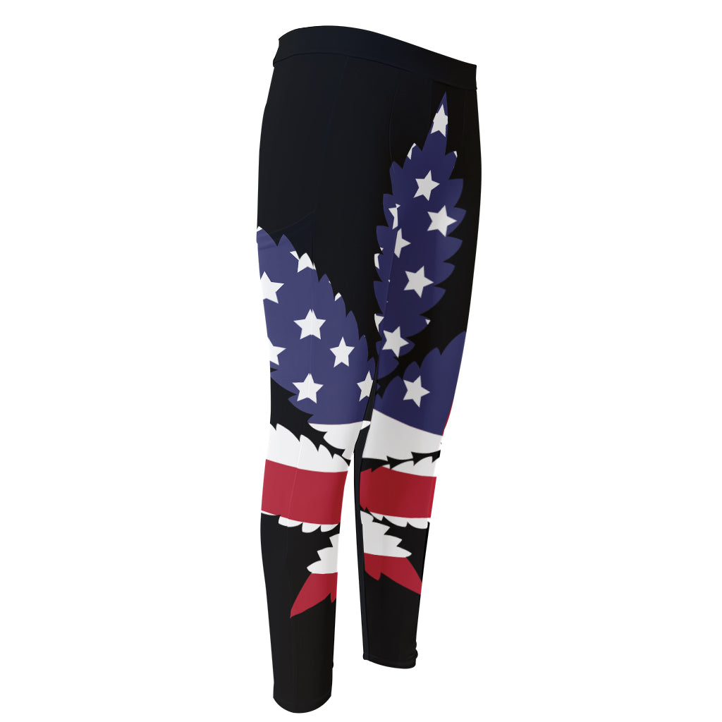 American Cannabis Leaf Flag Print Men's Compression Pants