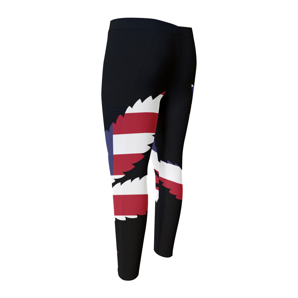 American Cannabis Leaf Flag Print Men's Compression Pants