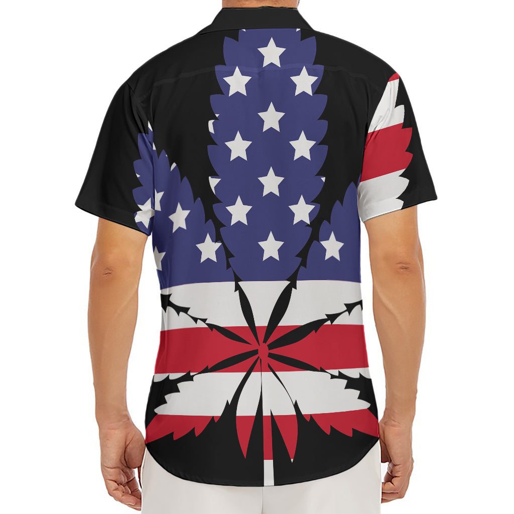 American Cannabis Leaf Flag Print Men's Deep V-Neck Shirt