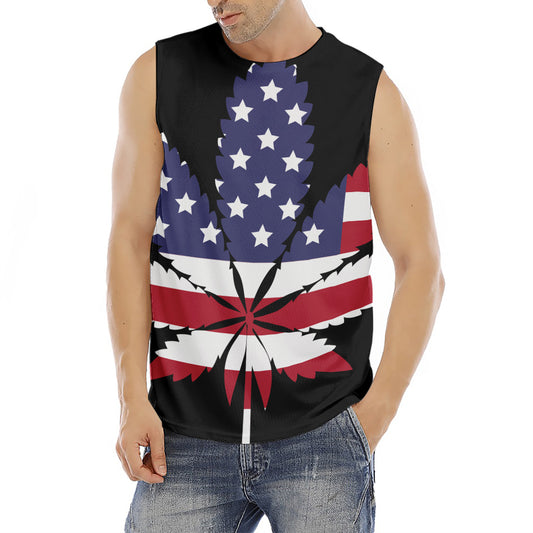 American Cannabis Leaf Flag Print Men's Fitness Tank Top