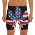 American Cannabis Leaf Flag Print Men's Long Boxer Briefs