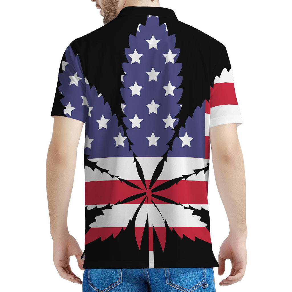 American Cannabis Leaf Flag Print Men's Polo Shirt