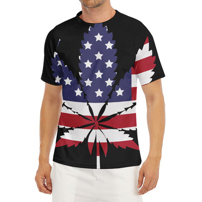 American Cannabis Leaf Flag Print Men's Short Sleeve Rash Guard