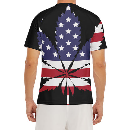 American Cannabis Leaf Flag Print Men's Short Sleeve Rash Guard
