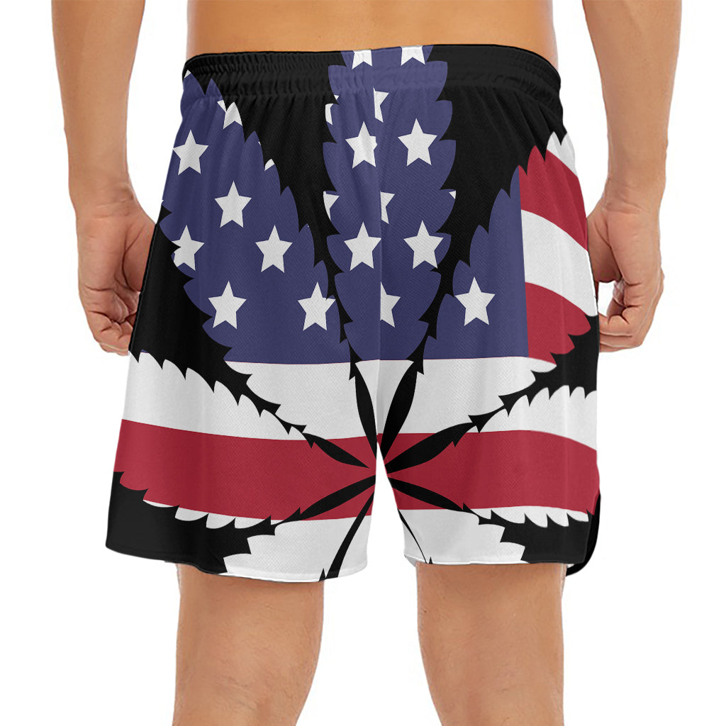 American Cannabis Leaf Flag Print Men's Split Running Shorts