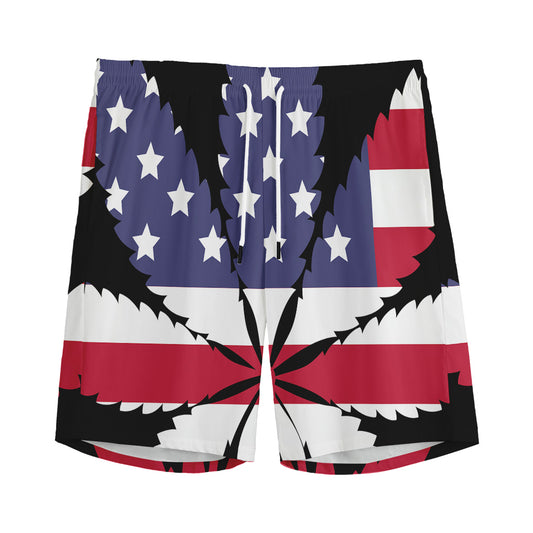 American Cannabis Leaf Flag Print Men's Sports Shorts