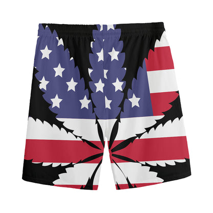 American Cannabis Leaf Flag Print Men's Sports Shorts