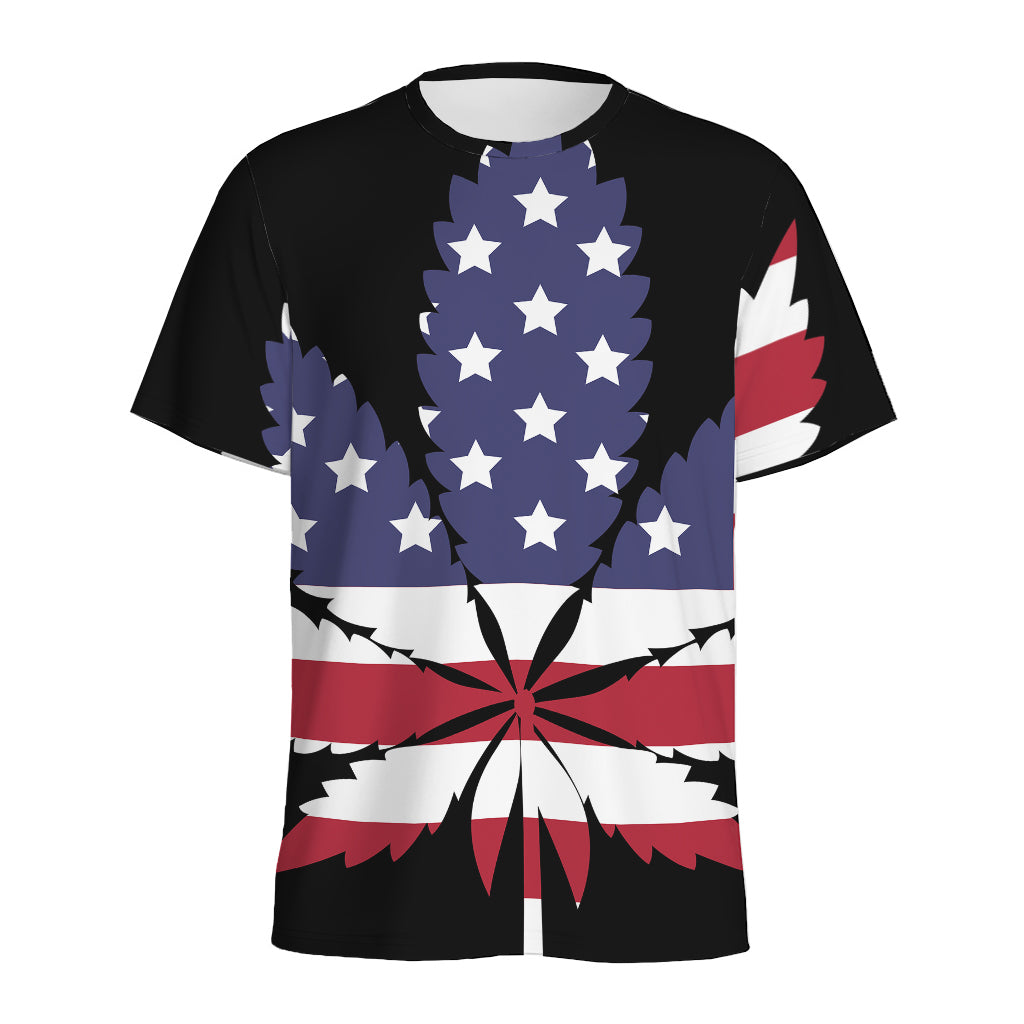 American Cannabis Leaf Flag Print Men's Sports T-Shirt