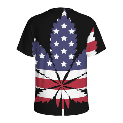 American Cannabis Leaf Flag Print Men's Sports T-Shirt