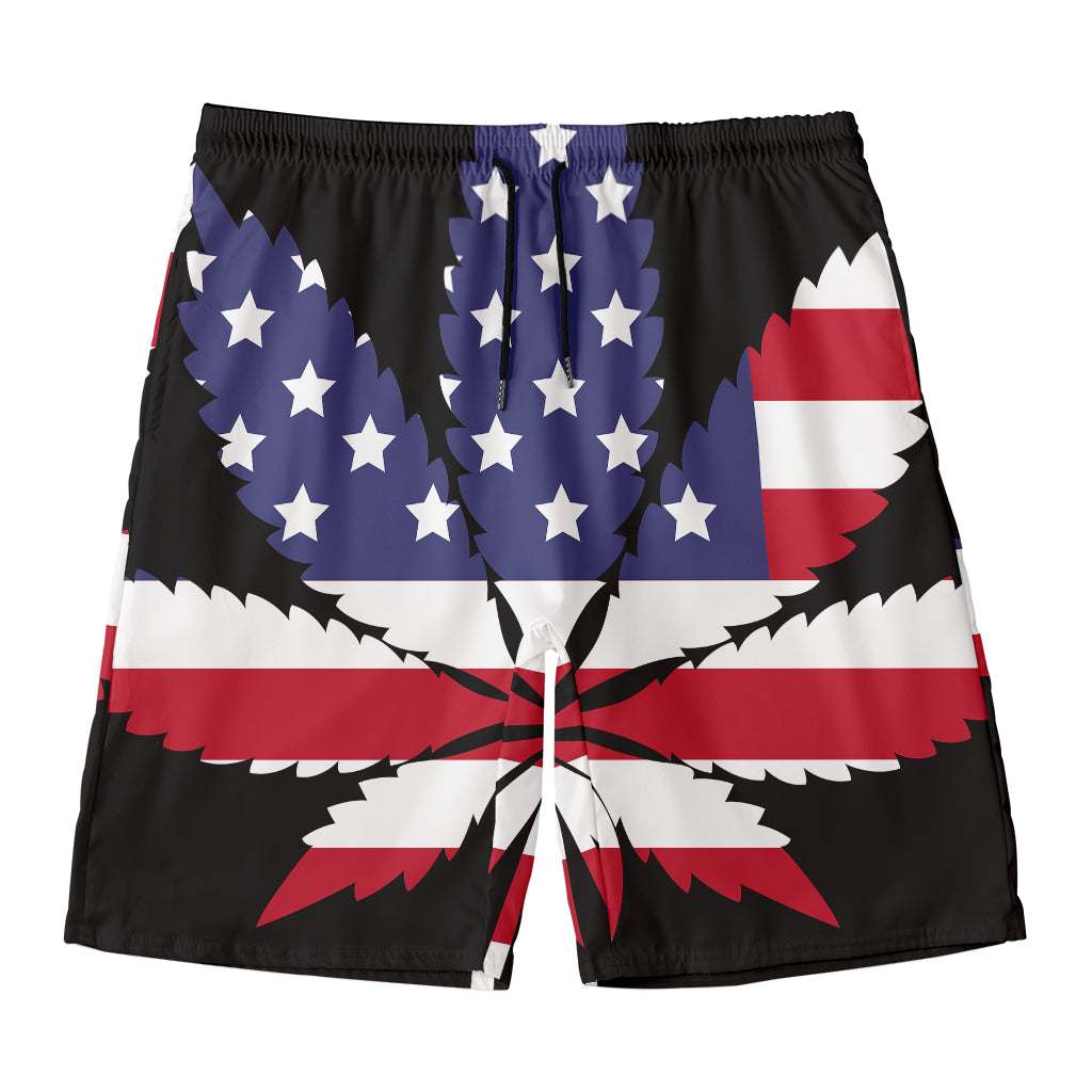 American Cannabis Leaf Flag Print Men's Swim Trunks