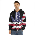 American Cannabis Leaf Flag Print Men's Velvet Pullover Hoodie