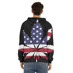 American Cannabis Leaf Flag Print Men's Velvet Pullover Hoodie