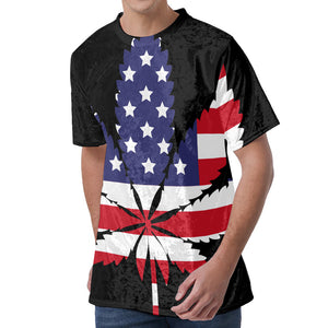 American Cannabis Leaf Flag Print Men's Velvet T-Shirt