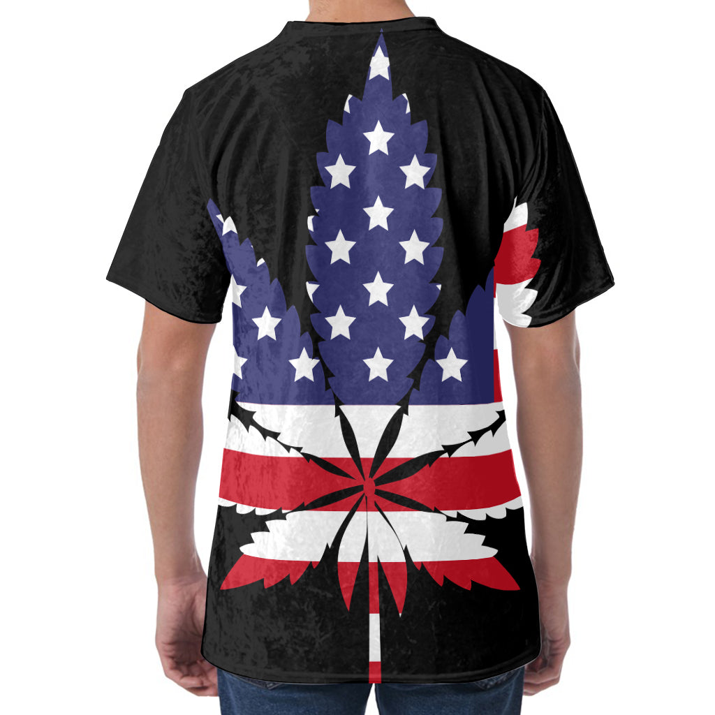 American Cannabis Leaf Flag Print Men's Velvet T-Shirt