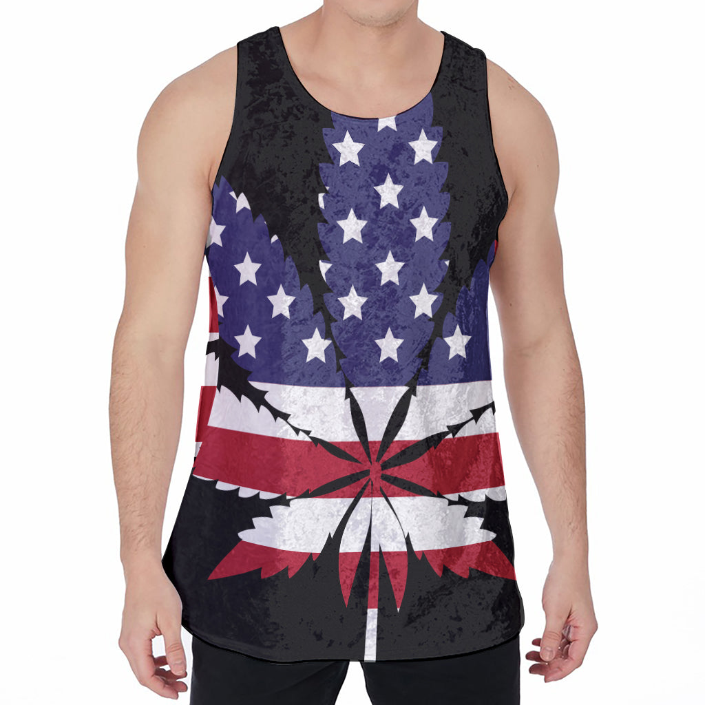 American Cannabis Leaf Flag Print Men's Velvet Tank Top