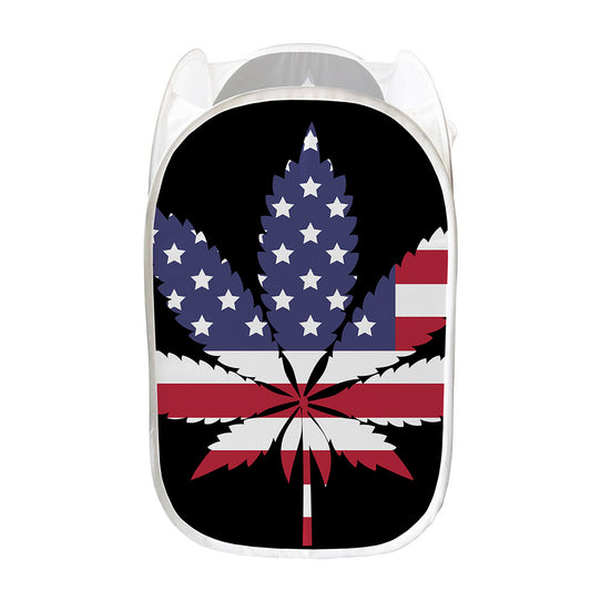 American Cannabis Leaf Flag Print Mesh Laundry Hamper