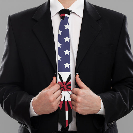 American Cannabis Leaf Flag Print Necktie