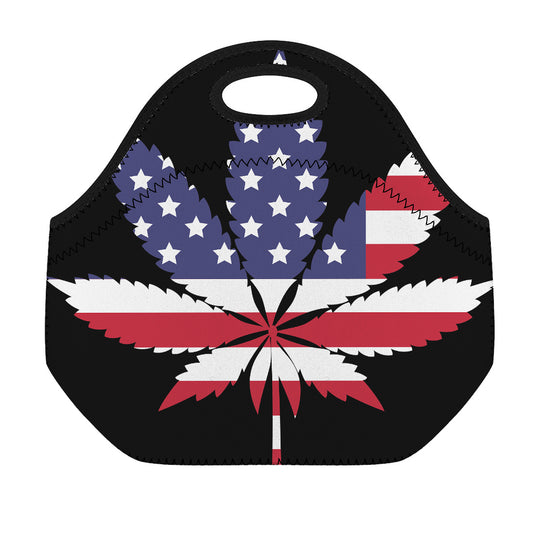 American Cannabis Leaf Flag Print Neoprene Lunch Bag