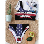 American Cannabis Leaf Flag Print One Shoulder Bikini Top