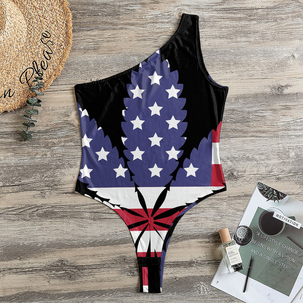 American Cannabis Leaf Flag Print One Shoulder Bodysuit