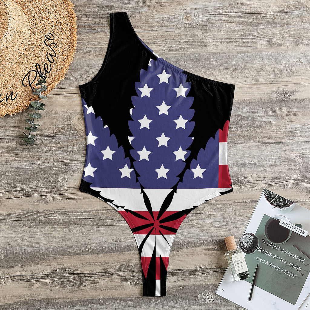 American Cannabis Leaf Flag Print One Shoulder Bodysuit