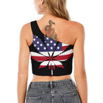 American Cannabis Leaf Flag Print One Shoulder Crop Top