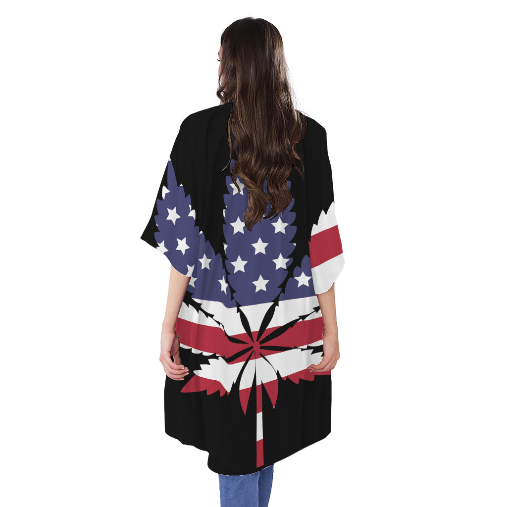 American Cannabis Leaf Flag Print Open Front Beach Cover Up