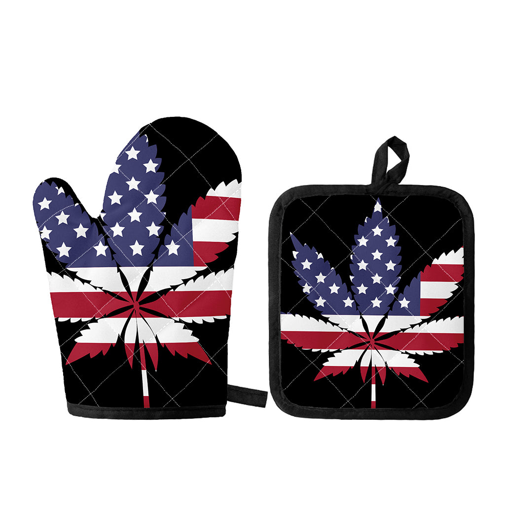 American Cannabis Leaf Flag Print Oven Mitt And Pot Holder Set