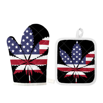 American Cannabis Leaf Flag Print Oven Mitt And Pot Holder Set