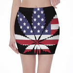 American Cannabis Leaf Flag Print Pencil Mini Skirt