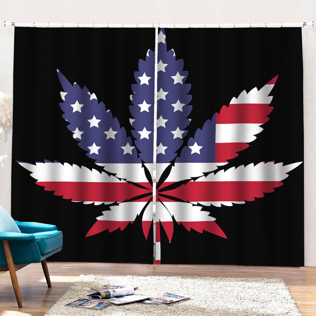 American Cannabis Leaf Flag Print Pencil Pleat Curtains