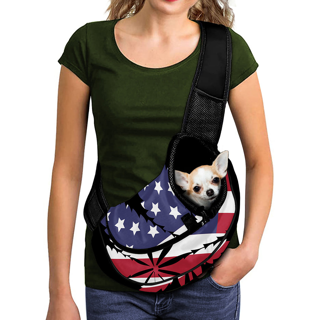 American Cannabis Leaf Flag Print Pet Sling Carrier