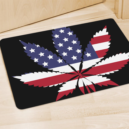 American Cannabis Leaf Flag Print Polyester Doormat