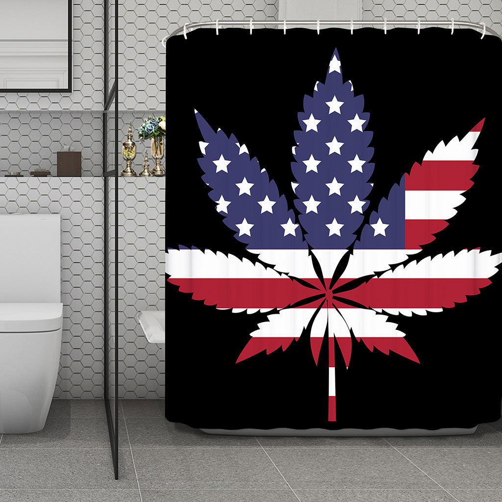 American Cannabis Leaf Flag Print Polyester Shower Curtain