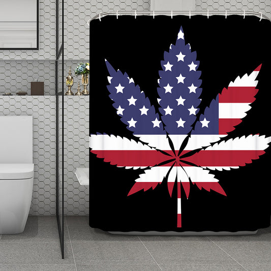 American Cannabis Leaf Flag Print Polyester Shower Curtain
