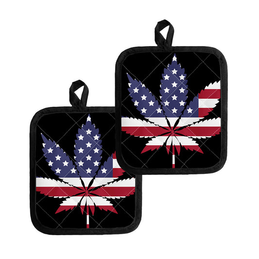 American Cannabis Leaf Flag Print Pot Holders