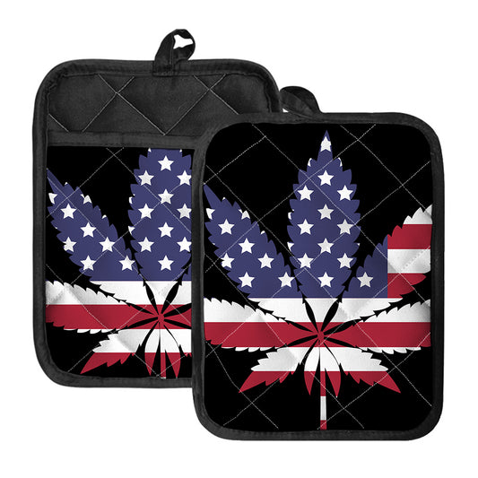 American Cannabis Leaf Flag Print Pot Holders With Pocket