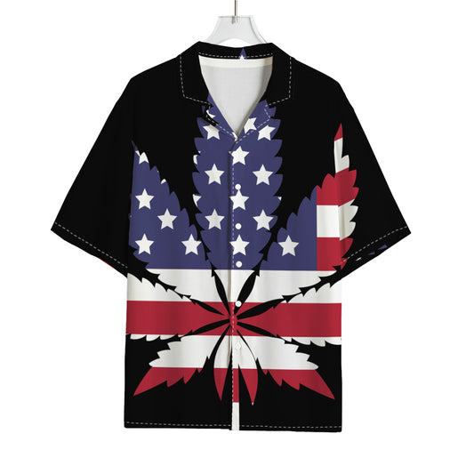 American Cannabis Leaf Flag Print Rayon Hawaiian Shirt