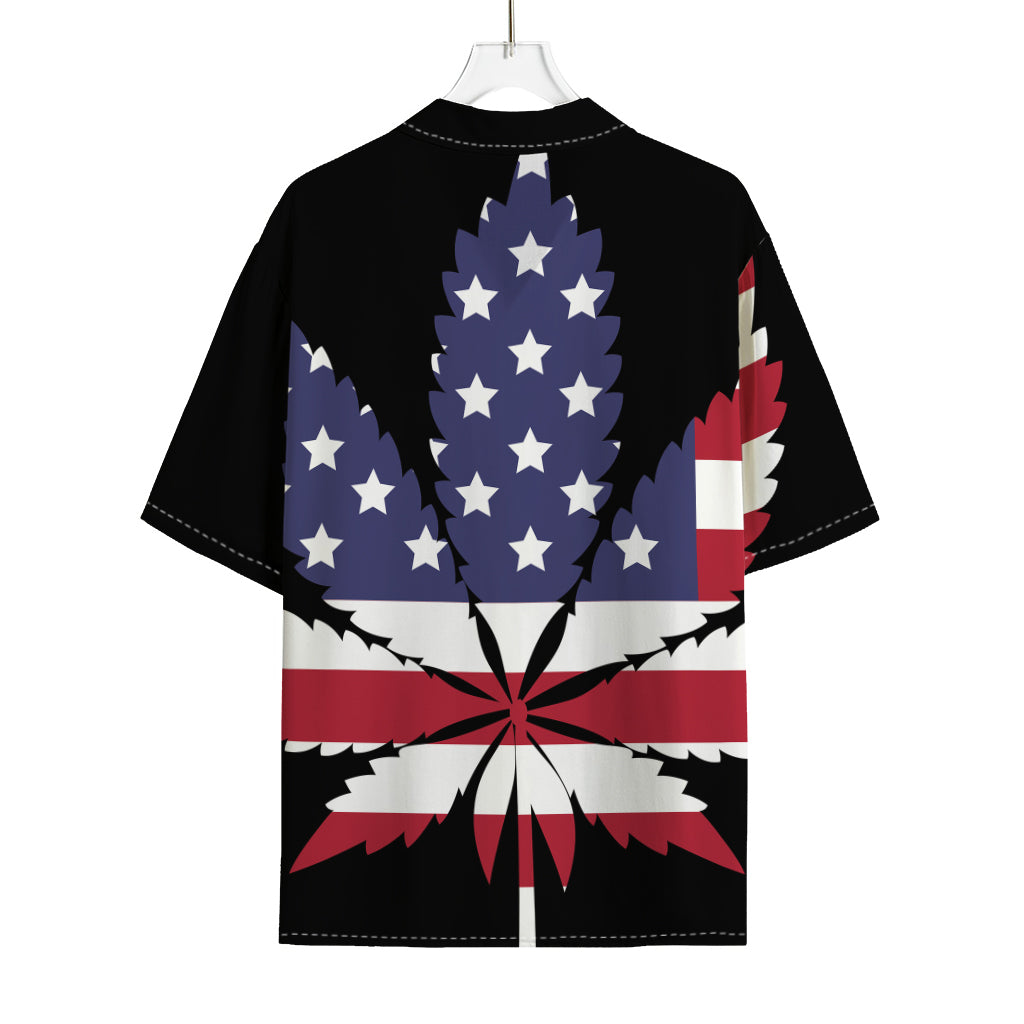 American Cannabis Leaf Flag Print Rayon Hawaiian Shirt