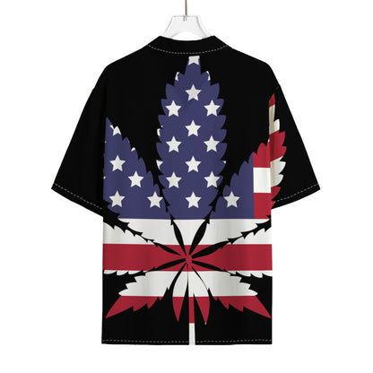 American Cannabis Leaf Flag Print Rayon Hawaiian Shirt