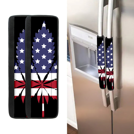 American Cannabis Leaf Flag Print Refrigerator Handle Covers