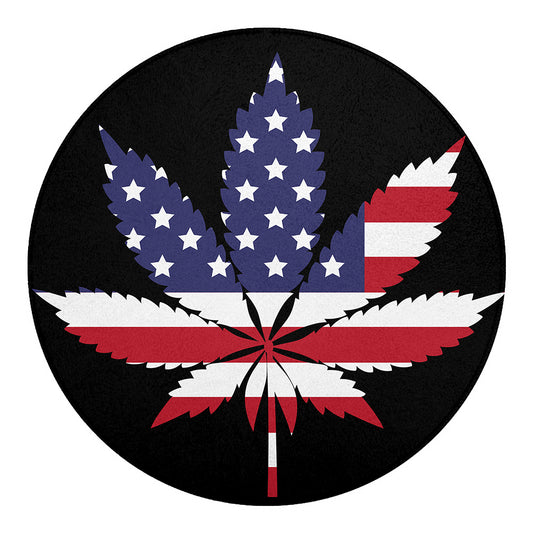 American Cannabis Leaf Flag Print Round Blanket