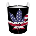 American Cannabis Leaf Flag Print Round Laundry Basket