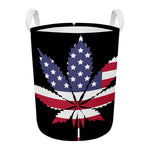 American Cannabis Leaf Flag Print Round Laundry Basket