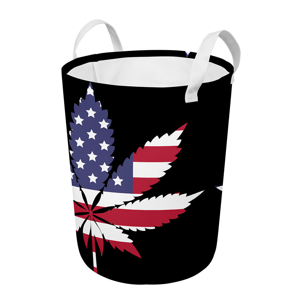 American Cannabis Leaf Flag Print Round Laundry Basket